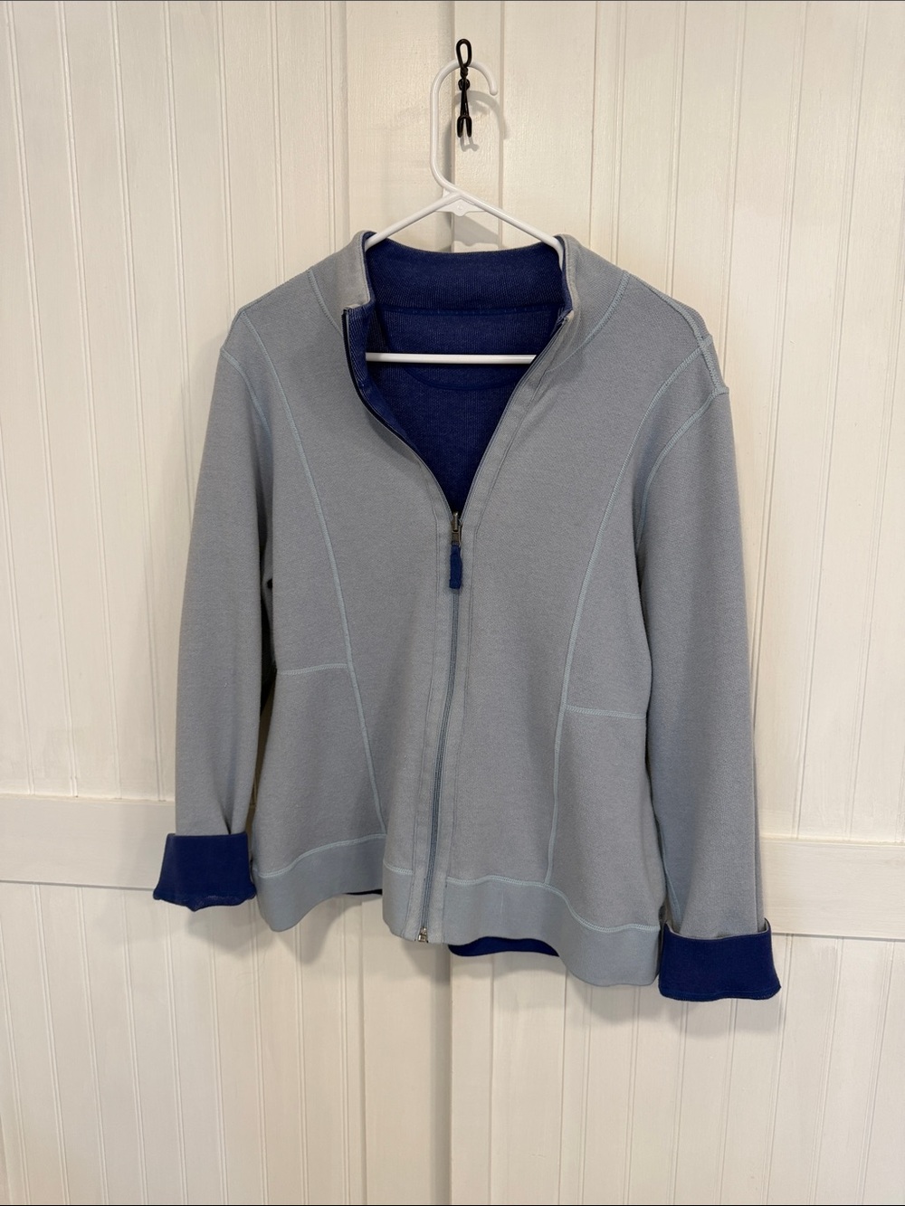 Orvis reversible Royal/soft Blue Zip-Up sweaterJacket size L